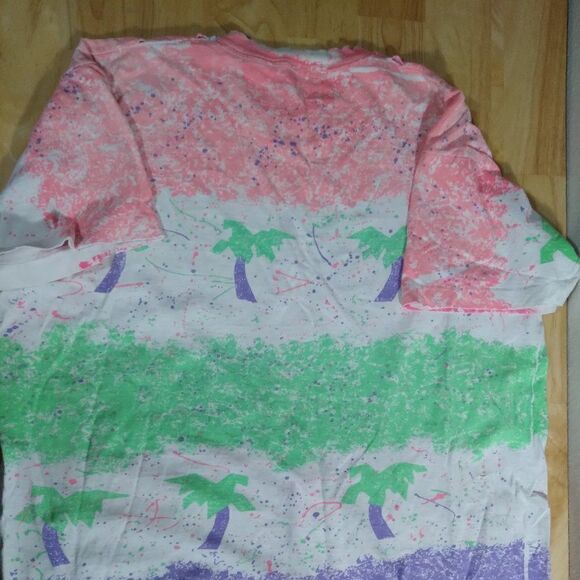 Vintage 90s Palm Trees Paint Splash Stripes AOP T-Shirt, - Picture 7 of 10
